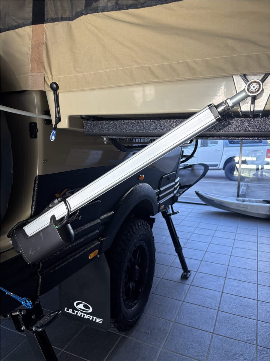 Electric camper lid opening actuator and stainless-steel mounting