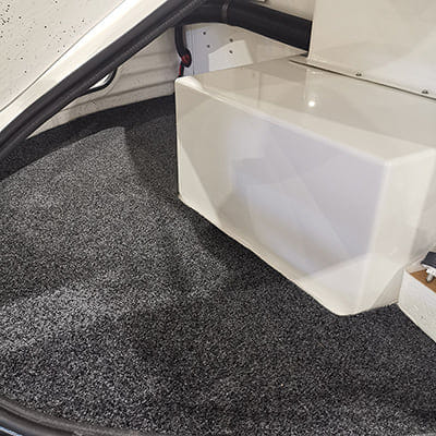 Removable marine grade black carpet in the boot