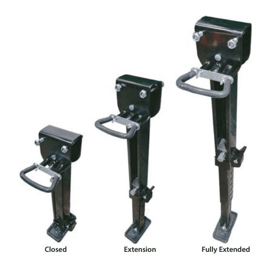Manutec aluminium wind-down legs shown closed and extended