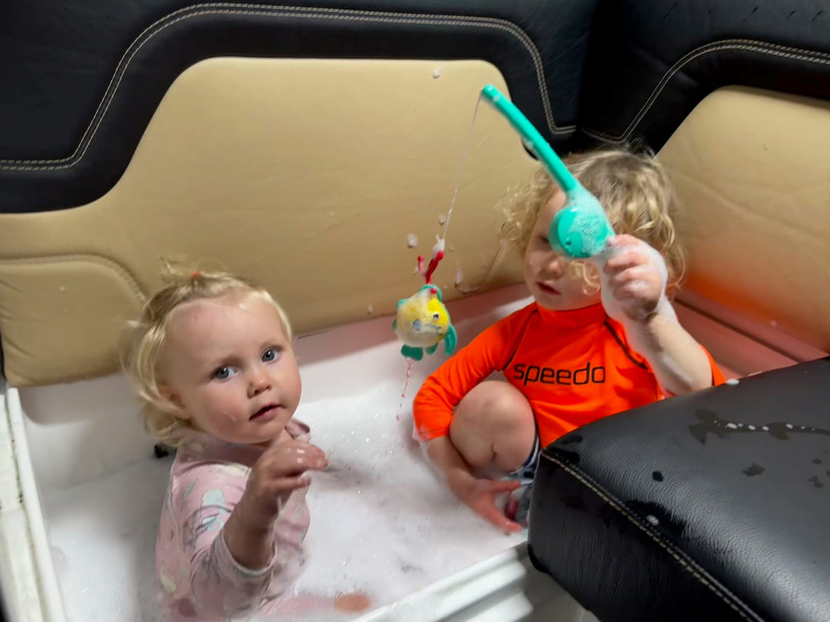 Young children enjoying a warm bath in the internal ensuite